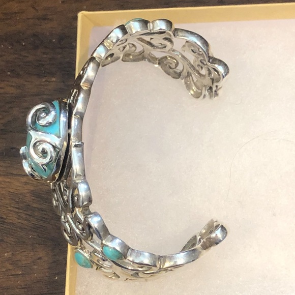 BARSE Sterling Silver Scroll Filigree Overlay Turquoise Cabochon Cuff Bracelet - Picture 2 of 5